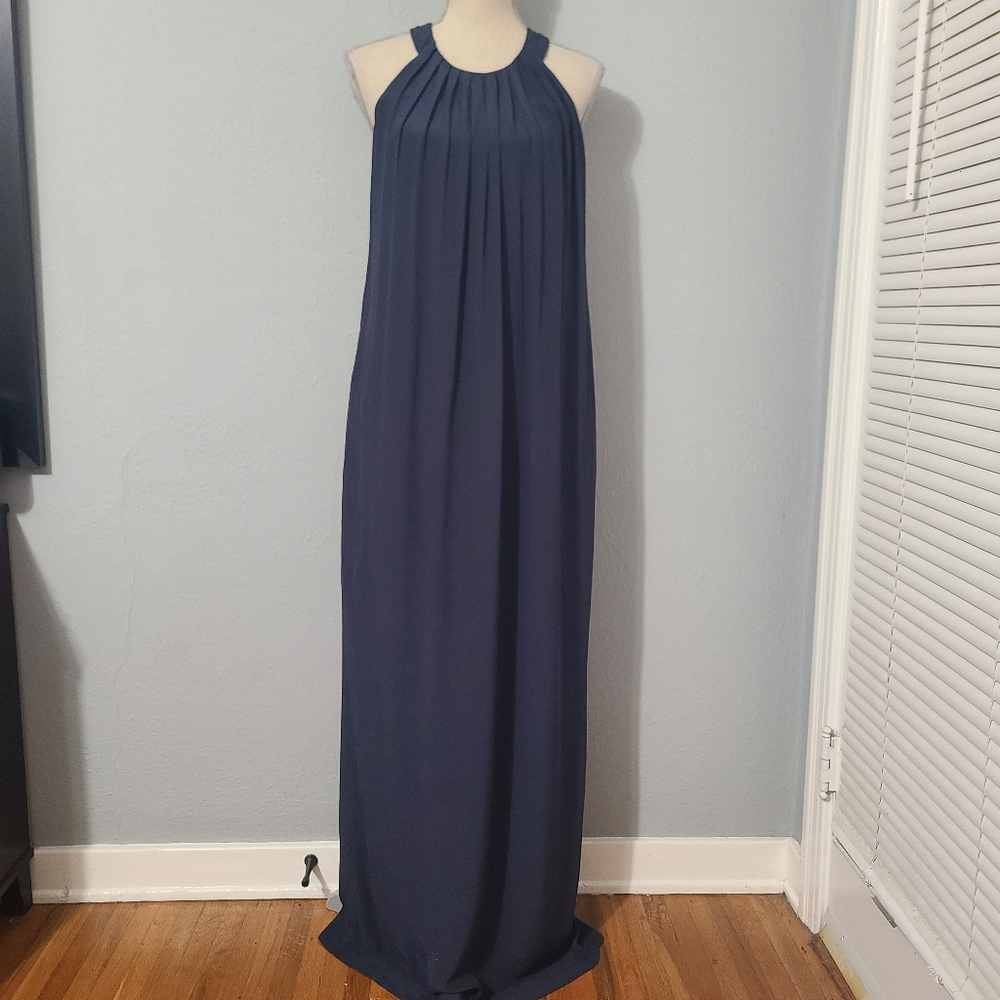 Everly  Rayon‎ Elegant Navy Blue Halter Maxi Dress Size Small